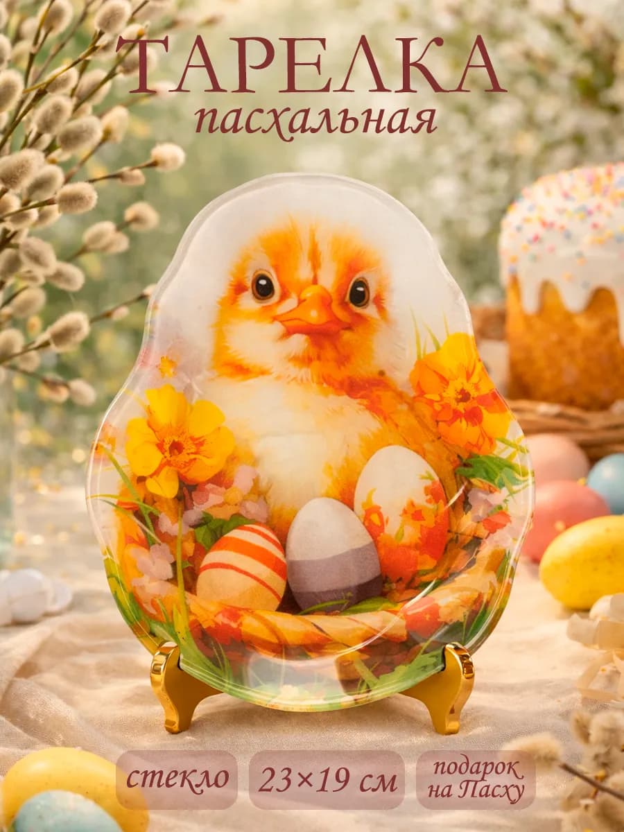 Тарелка пасхальная сервировочная 23×19 см «Цыпленок» стекло - фото 1