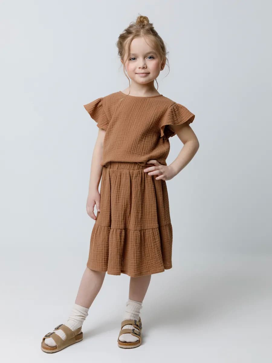 Легкая ярусная юбка на резинке из муслина