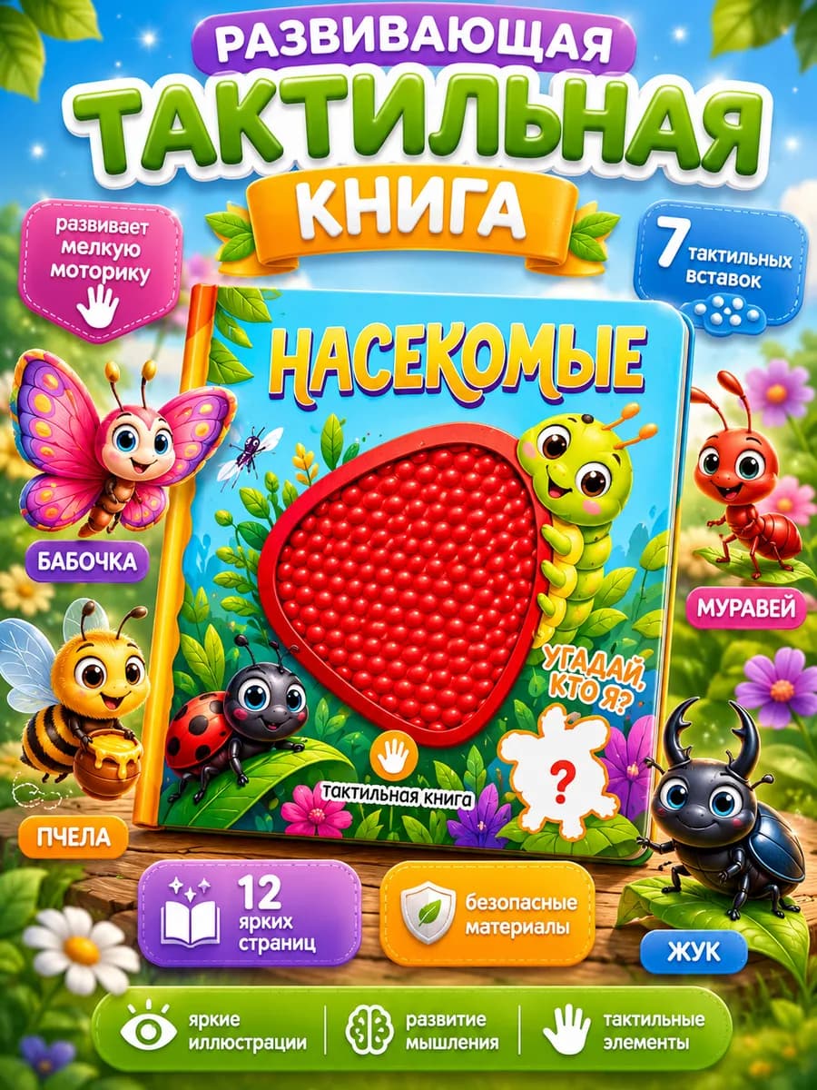 Тактильная книга развивающая для малышей