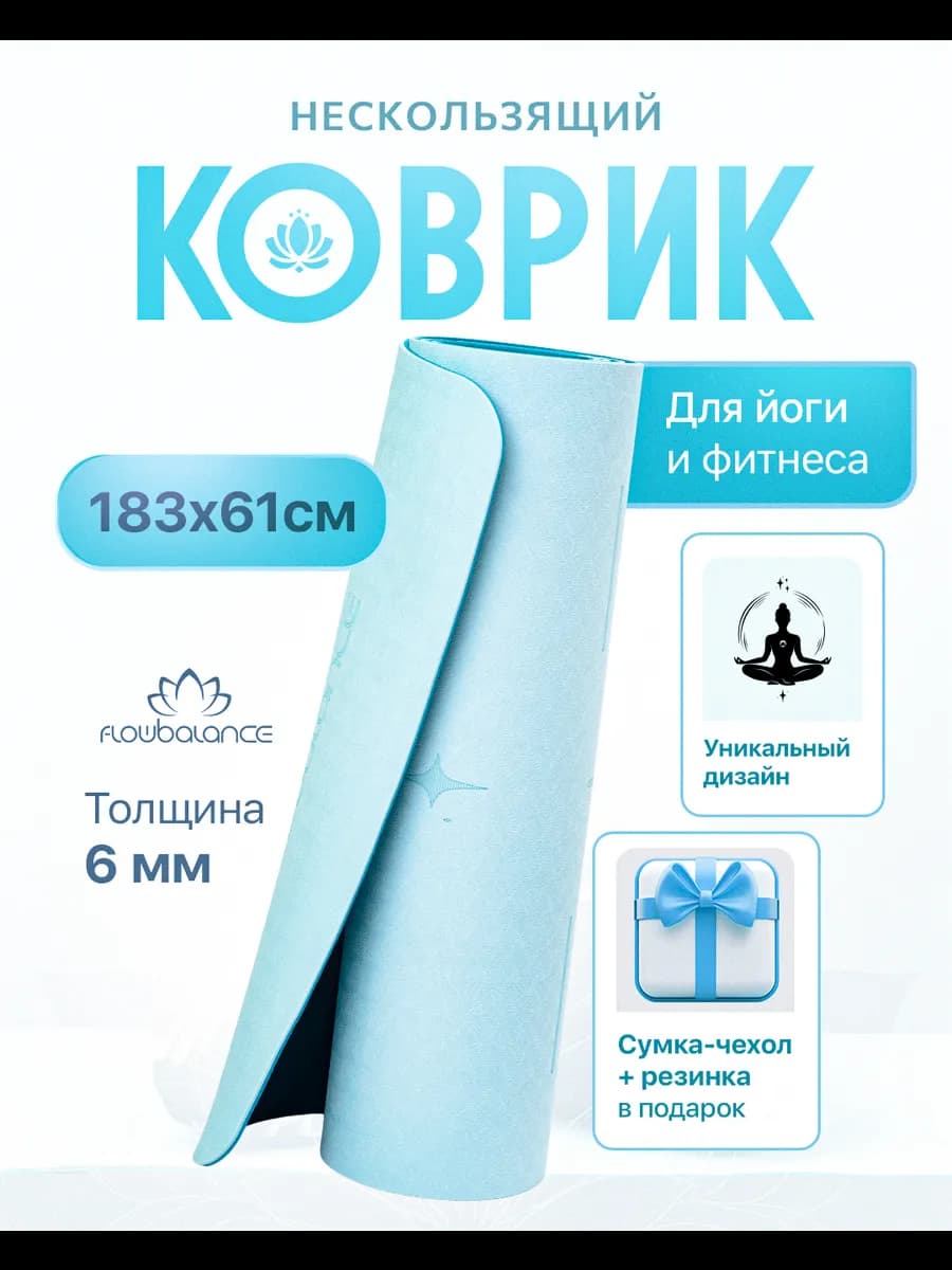 Коврик для йоги и фитнеса нескользящий