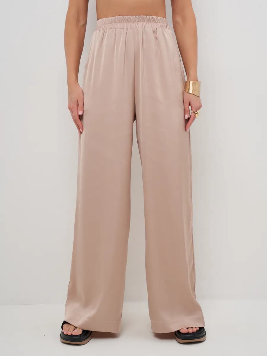 Домашние брюки палаццо на резинке шелковые