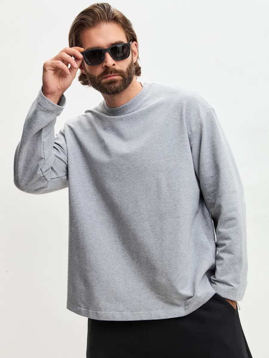 Лонгслив оверсайз серый плотный