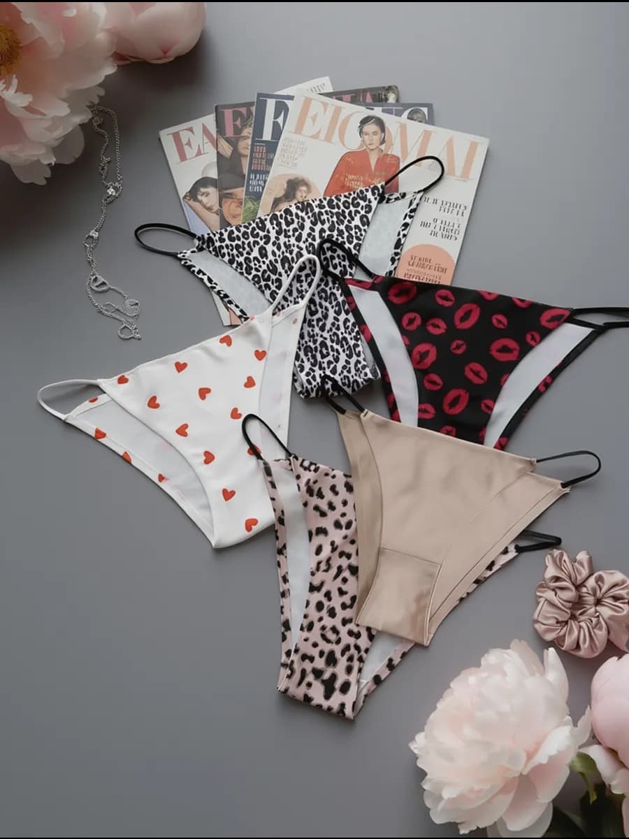 Трусы танга бесшовные на бретелях набор 5 штук