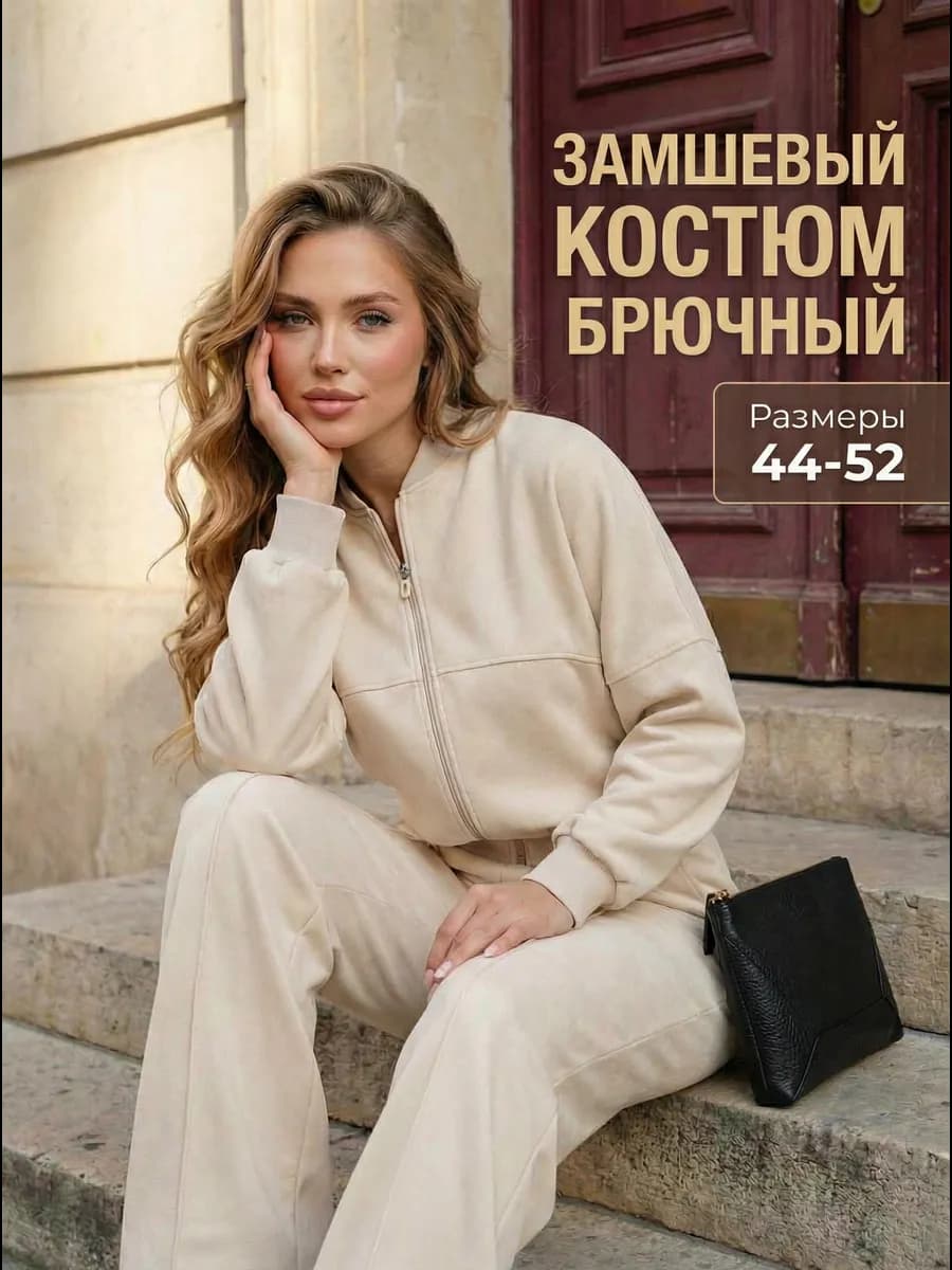 Замшевый брючный весенний костюм двойка