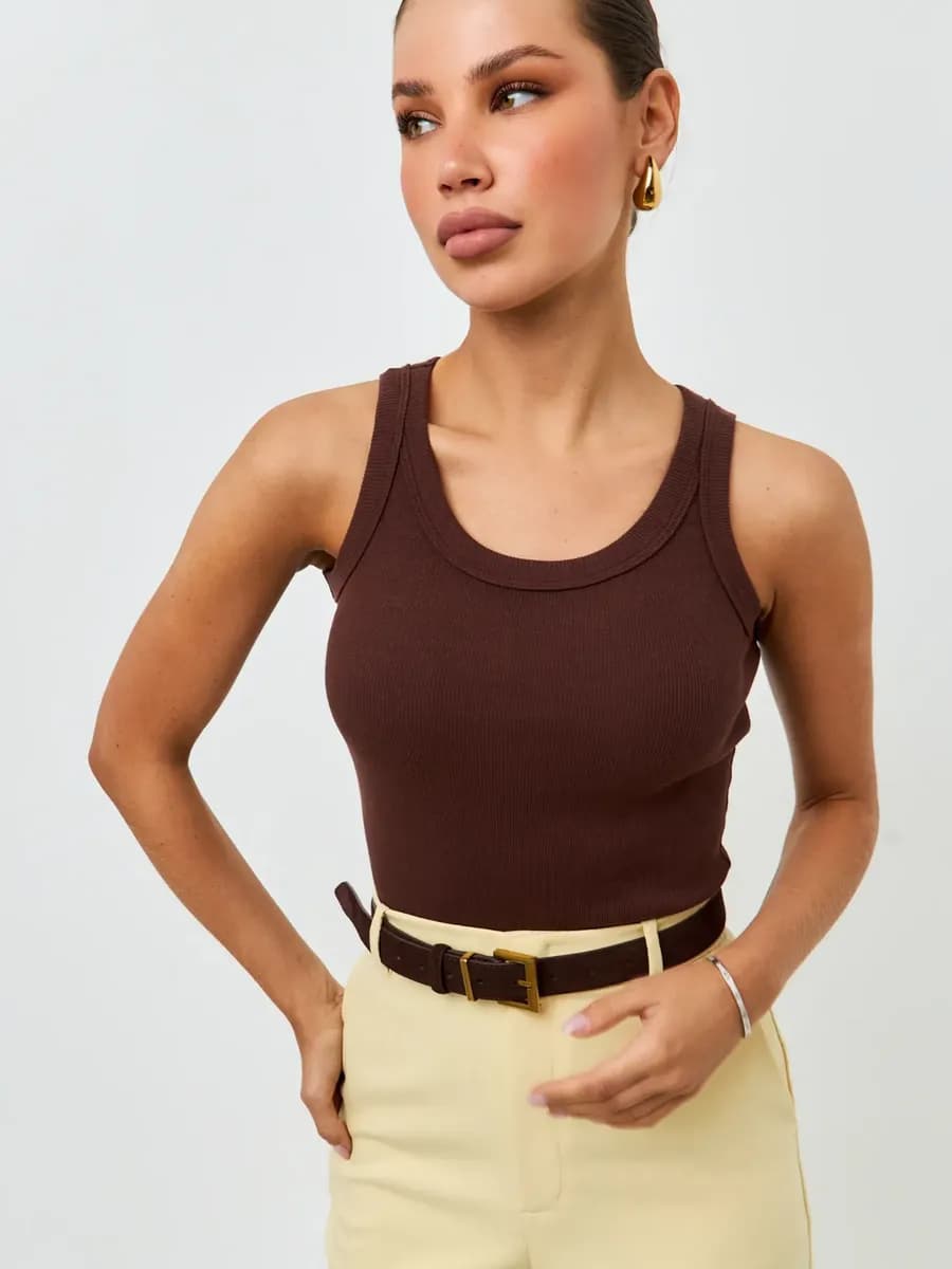 Майка базовая спортивная для фитнеса под пиджак в рубчик топ