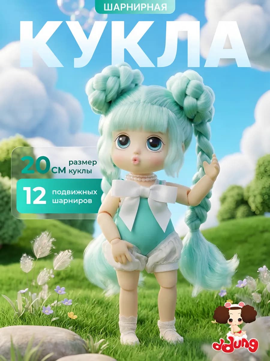 Кукла для девочки шарнирная с голубыми волосами Эми DIY
