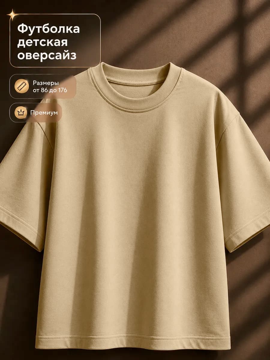 Футболка детская оверсайз бежевая плотная хлопок с лайкрой