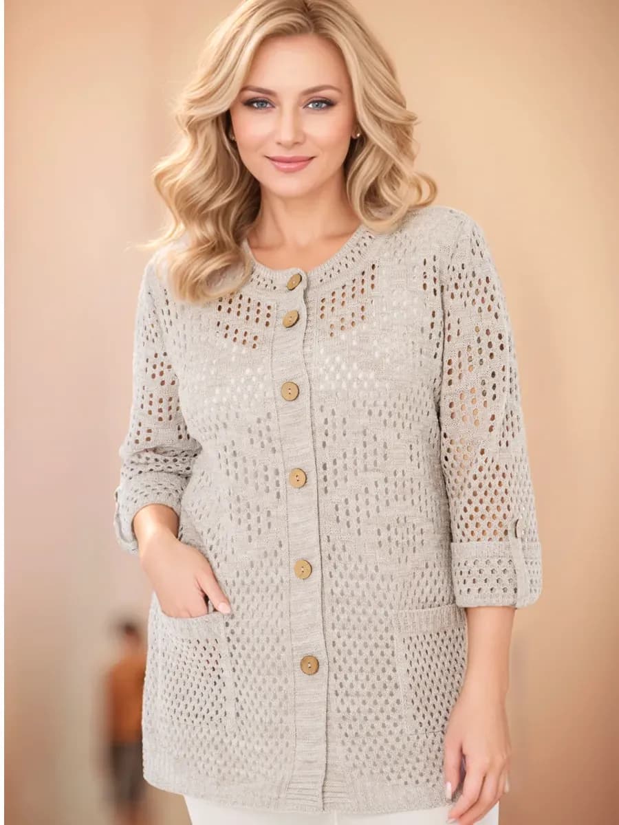 Кардиган жакет ажурный хлопковый на пуговицах