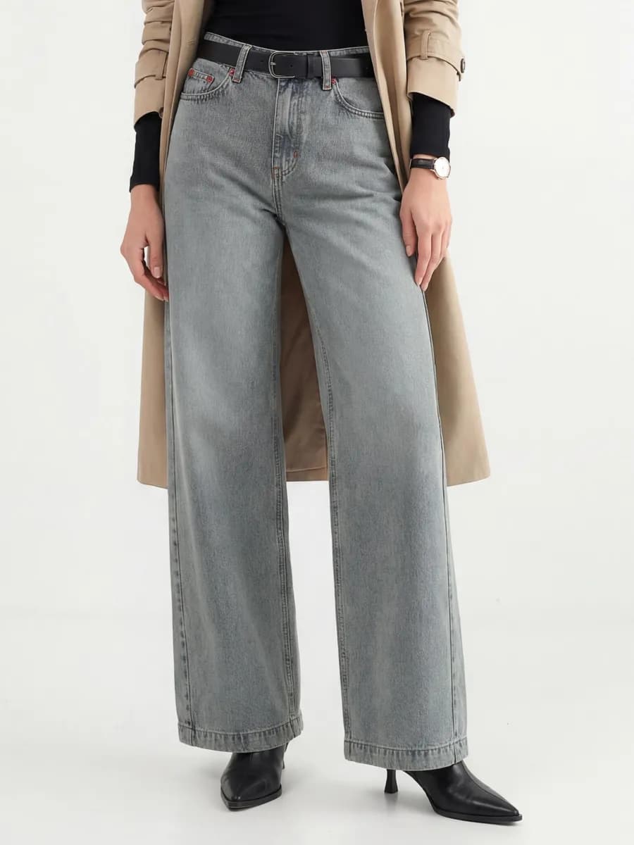 Джинсы wide leg с высокой талией палаццо широкие трубы