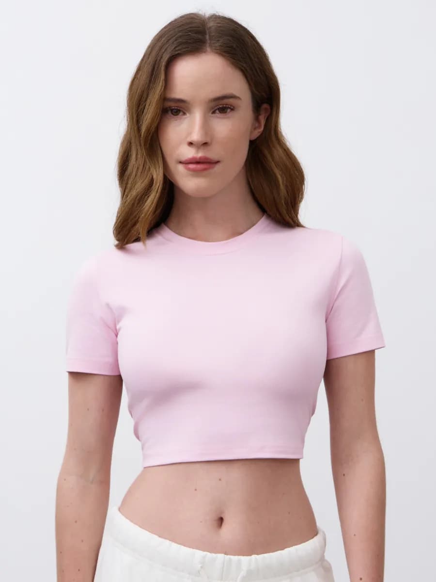 Кроп топ футболка укороченная облегающая