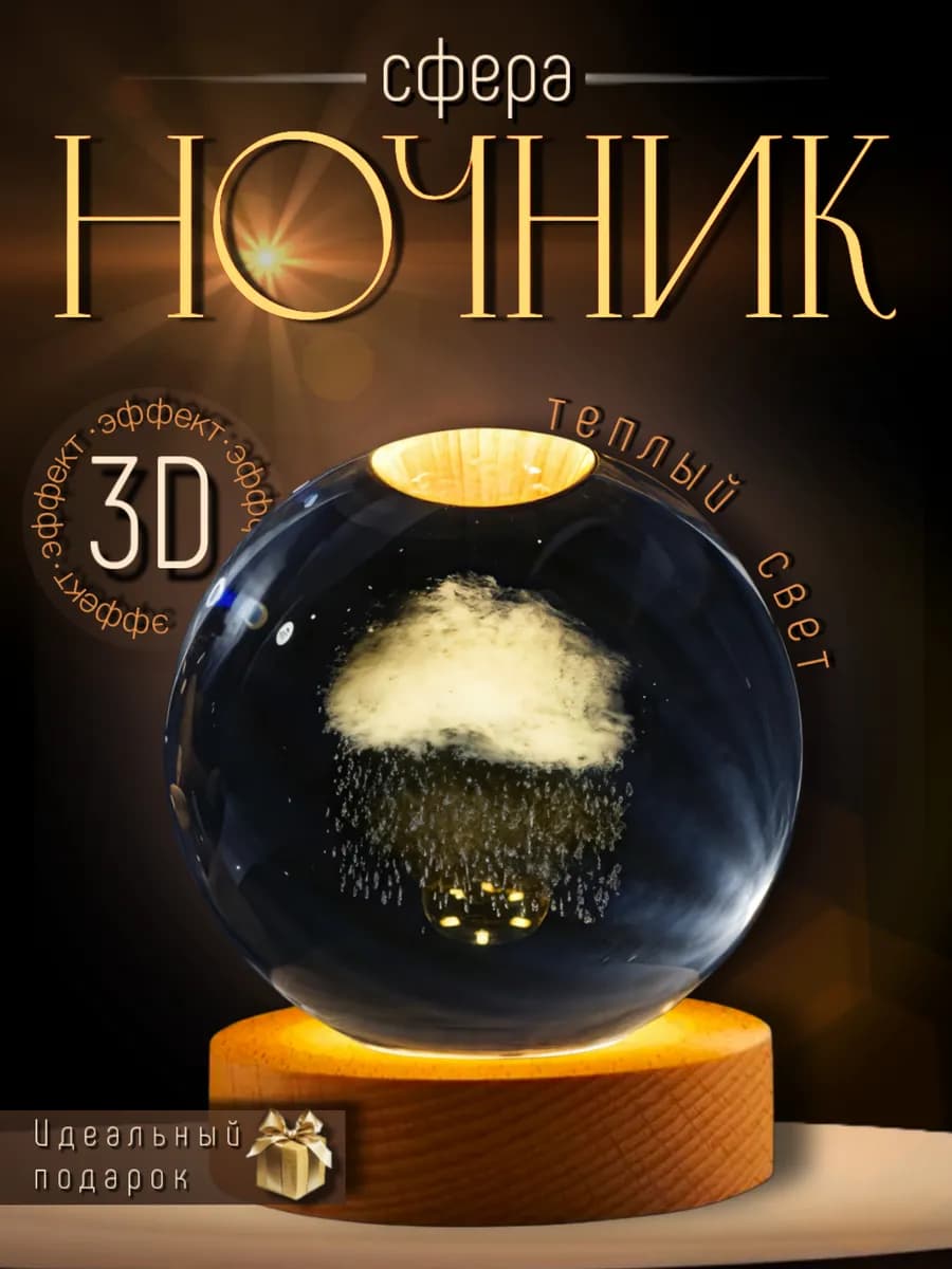 Ночник-сфера стеклянный шар Облачко