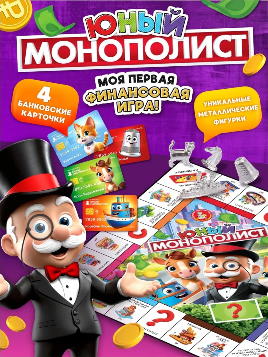 Монополия Игра настольная "Юный Монополист"