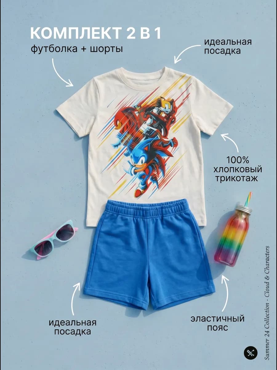 Костюм двойка детский футболка с шортами