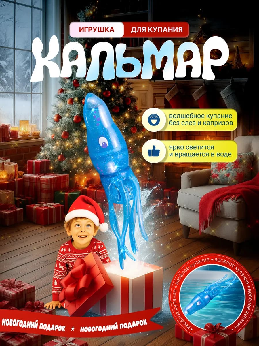 Интерактивная игрушка для ванной и бассейна рыбка кальмар