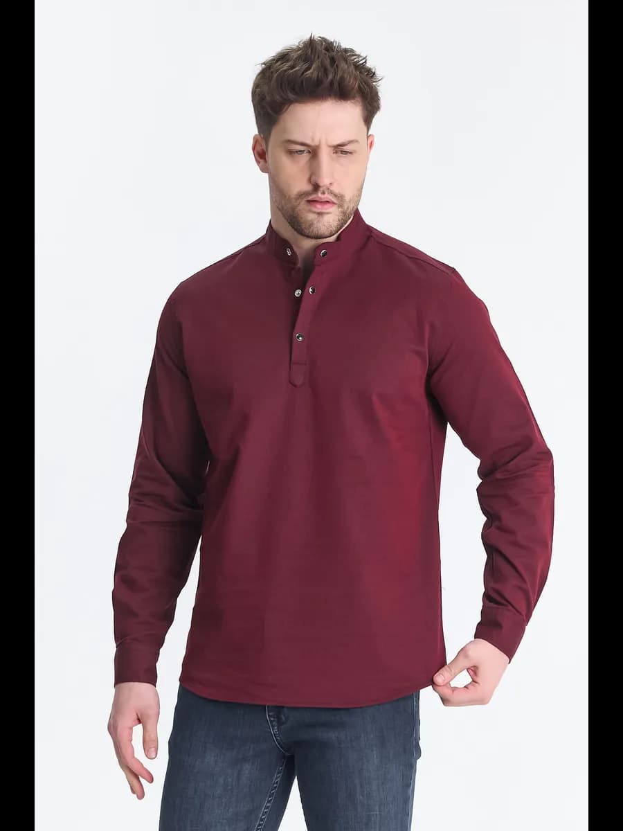 Рубашка с воротником-стойкой на кнопках