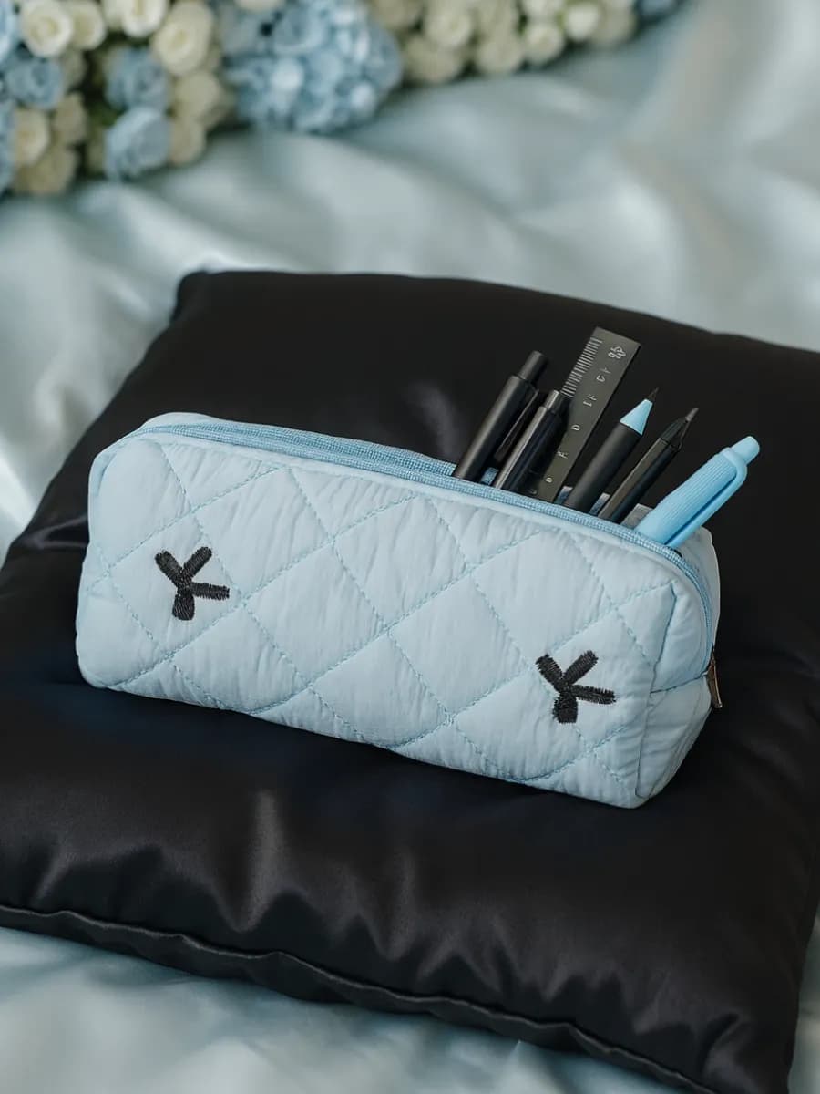 Пенал школьный голубой с бантиками милый мягкий