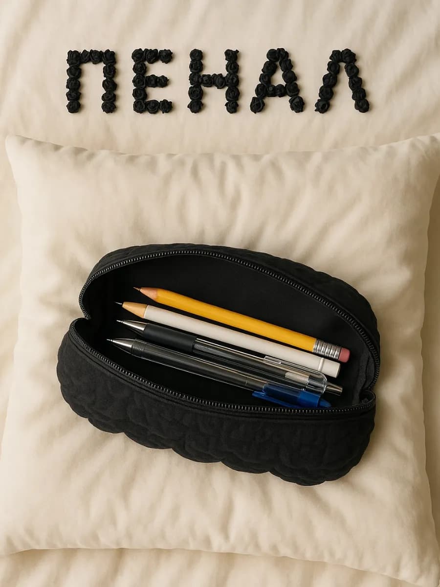 Пенал школьный черный зефирка мягкий объемный - фото 1