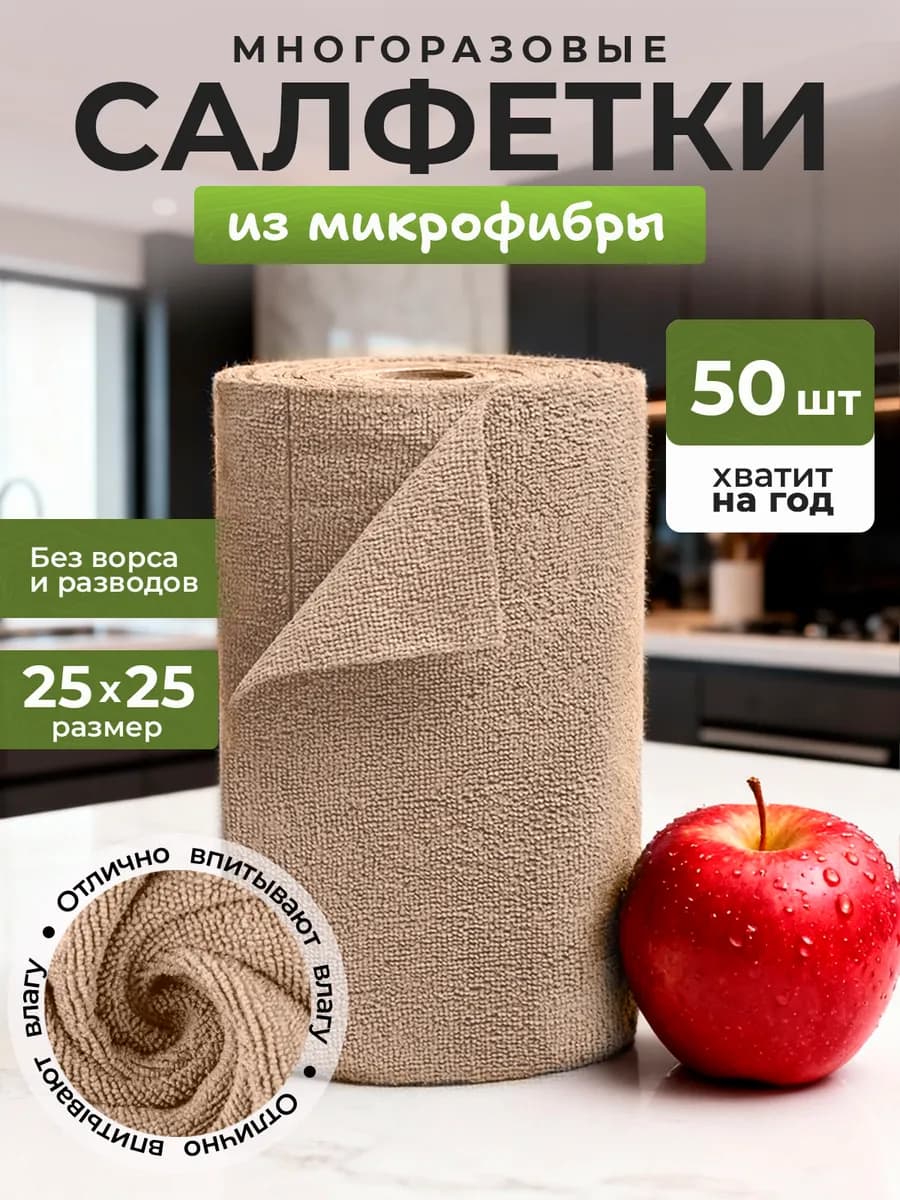 Салфетки для уборки в рулоне из микрофибры