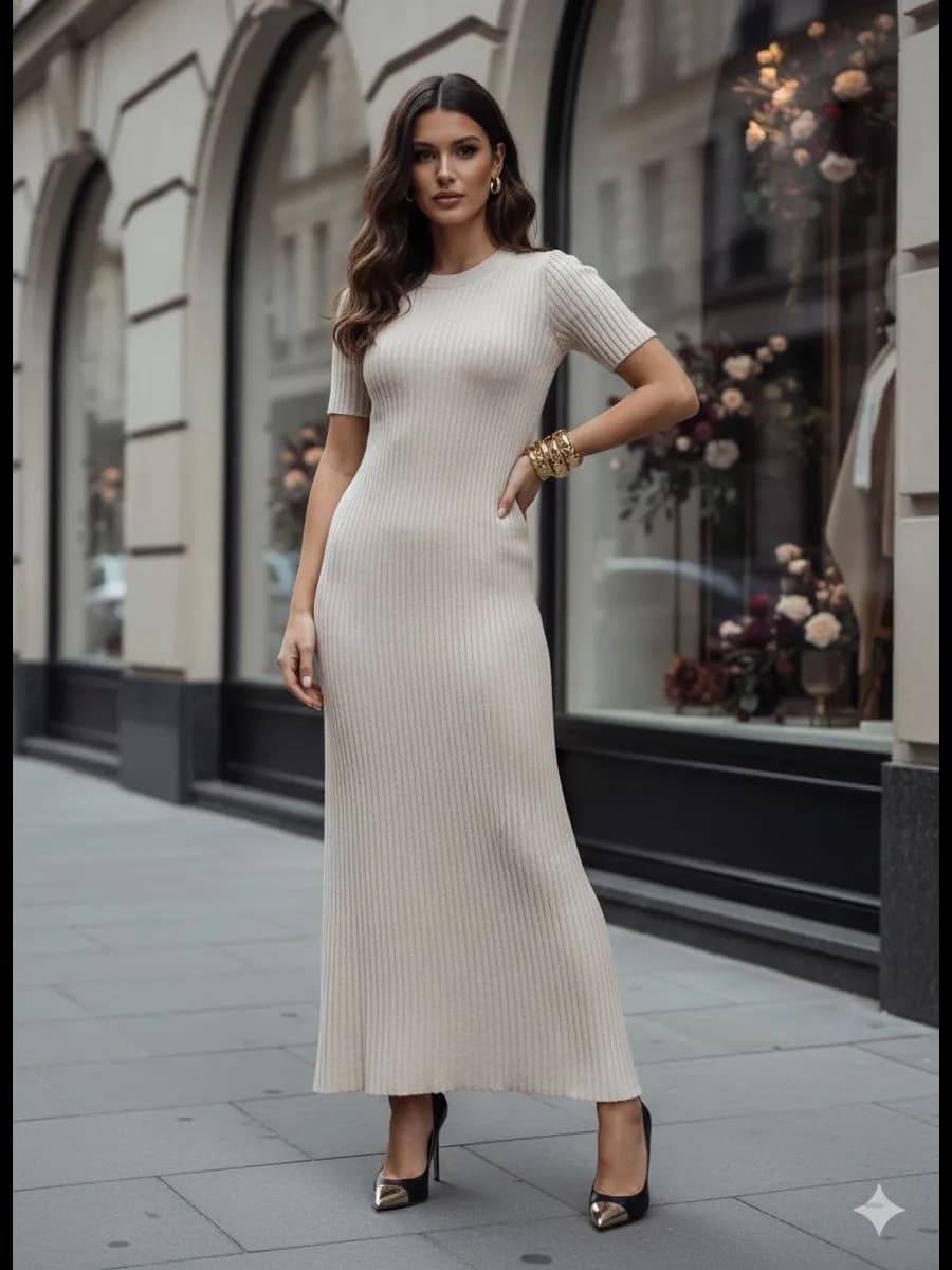 Платье вязаное лапша трикотажное с коротким рукавом осеннее