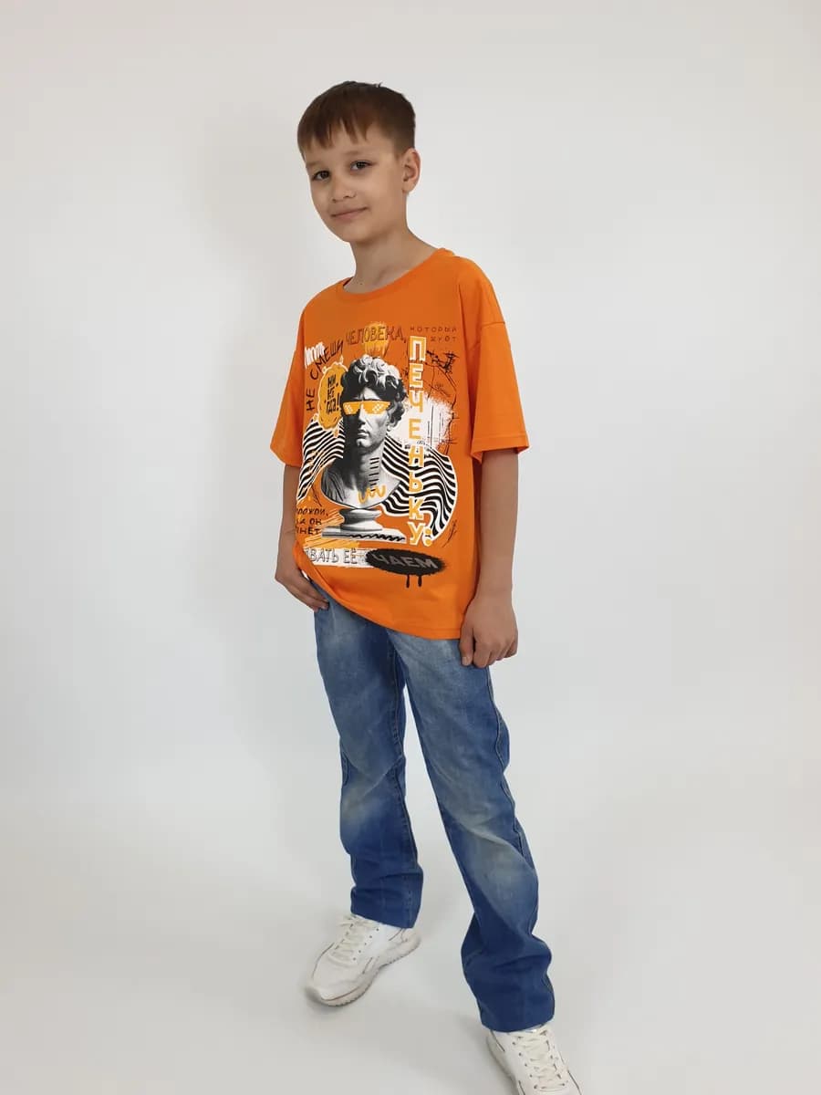 Футболка хлопковая оверсайз с принтом для подростка