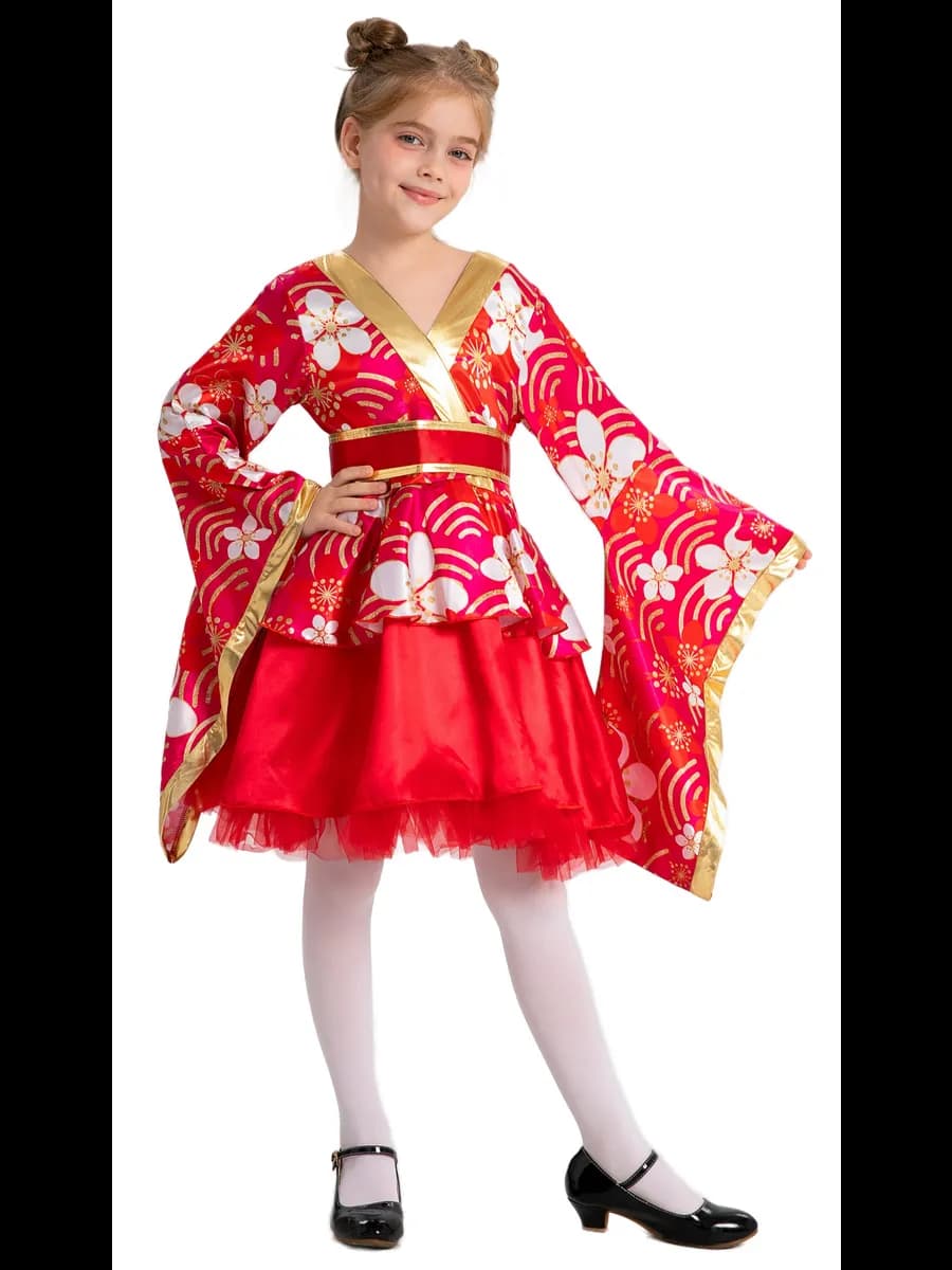 Карнавальный костюм гейши японки для девочки детский