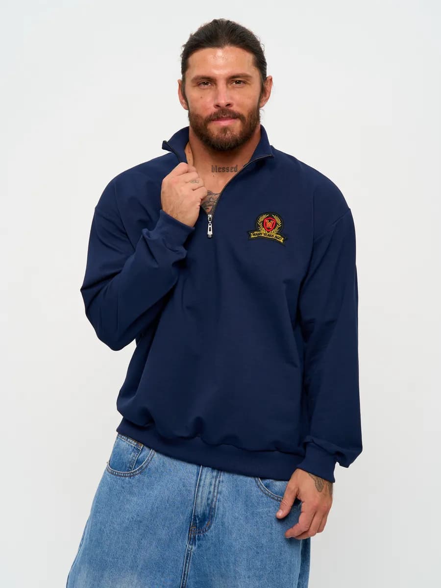 Свитшот оверсайз спортивный с молнией и вышивкой