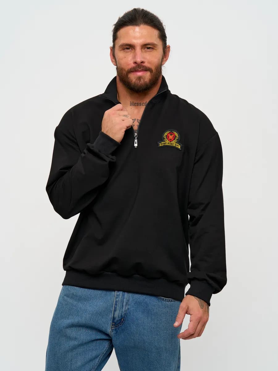 Свитшот оверсайз спортивный с молнией и вышивкой