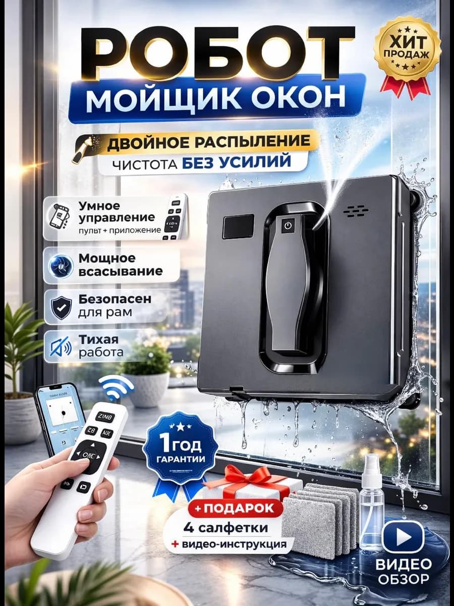 Профессиональный робот мойщик окон с распылением квадратный