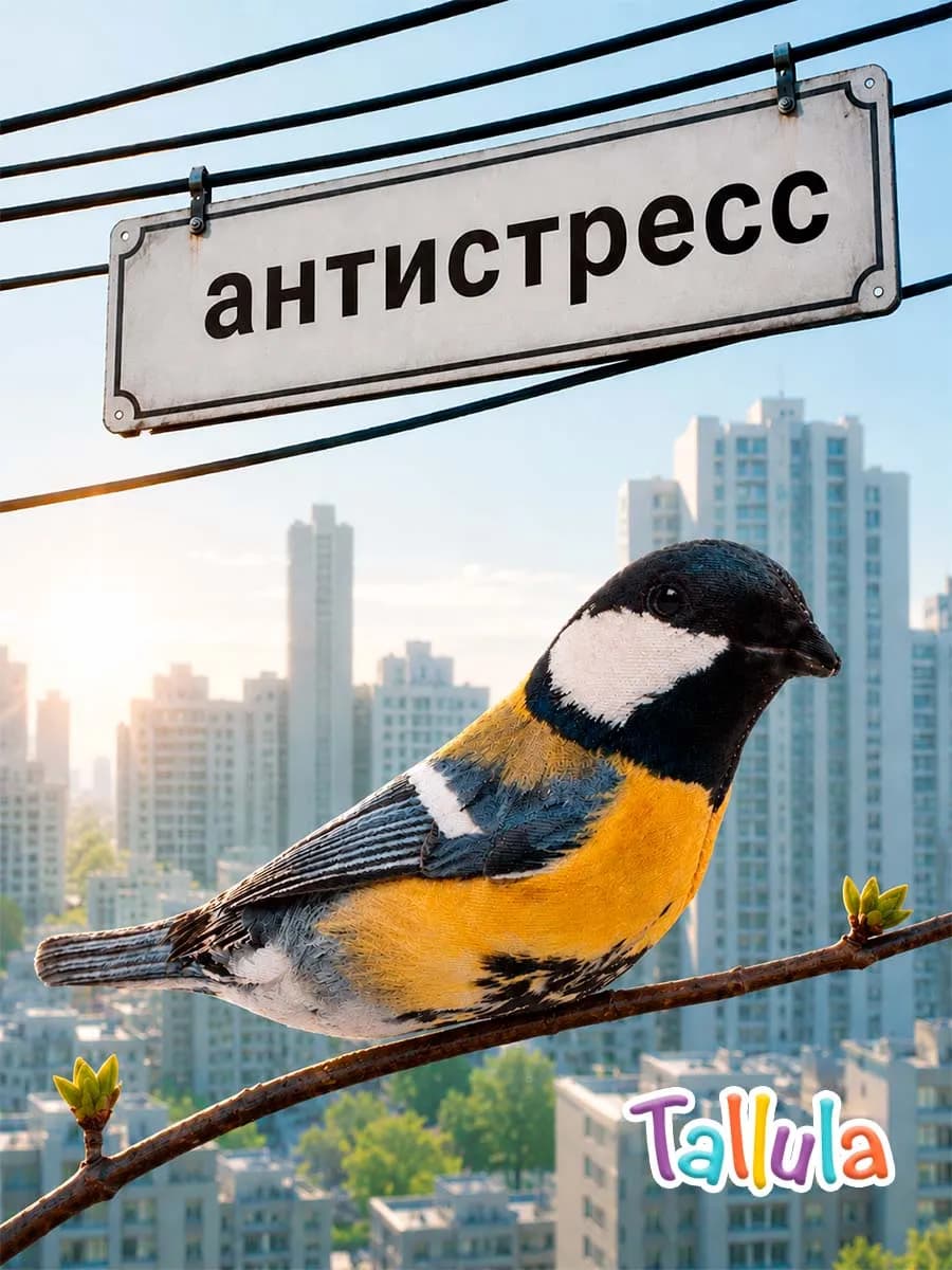 Синица мягкая реалистичная игрушка антистресс подушка, 15 см