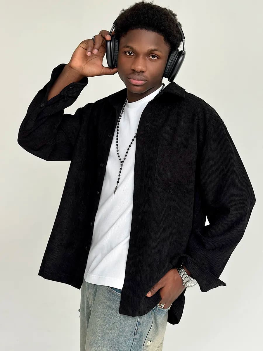 Рубашка с длинным рукавом теплая однотонная оверсайз вельвет