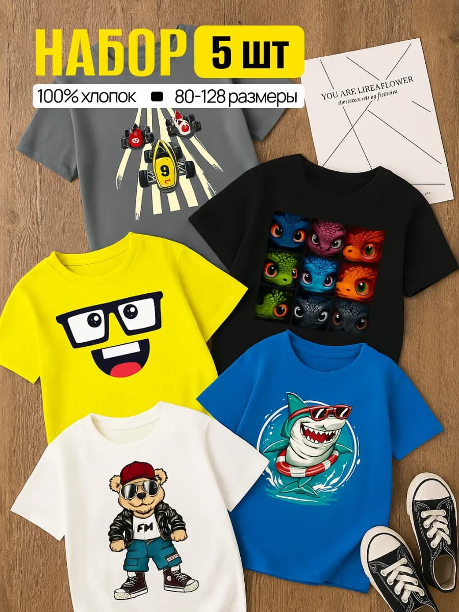 Футболка хлопок с принтом набор 5 шт