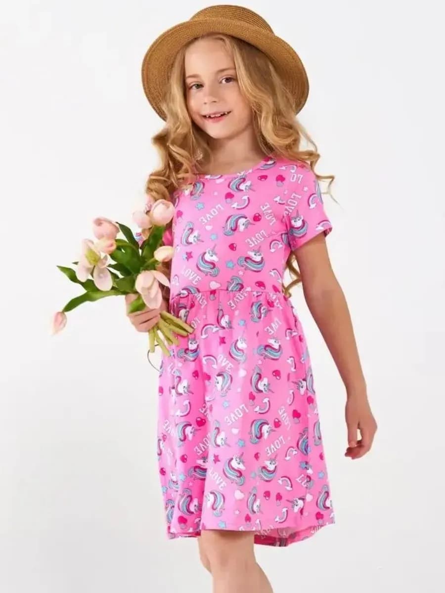 Платье для девочки с коротким рукавом в сад и на прогулку