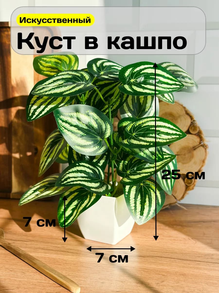 Искусственные цветы в горшке для декора Пеперомия