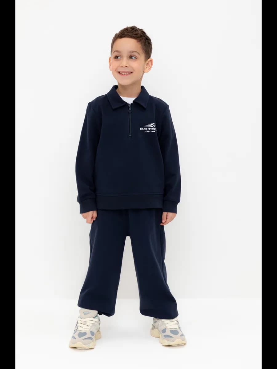 Трикотажные объемные джоггеры для мальчика синие, хлопок