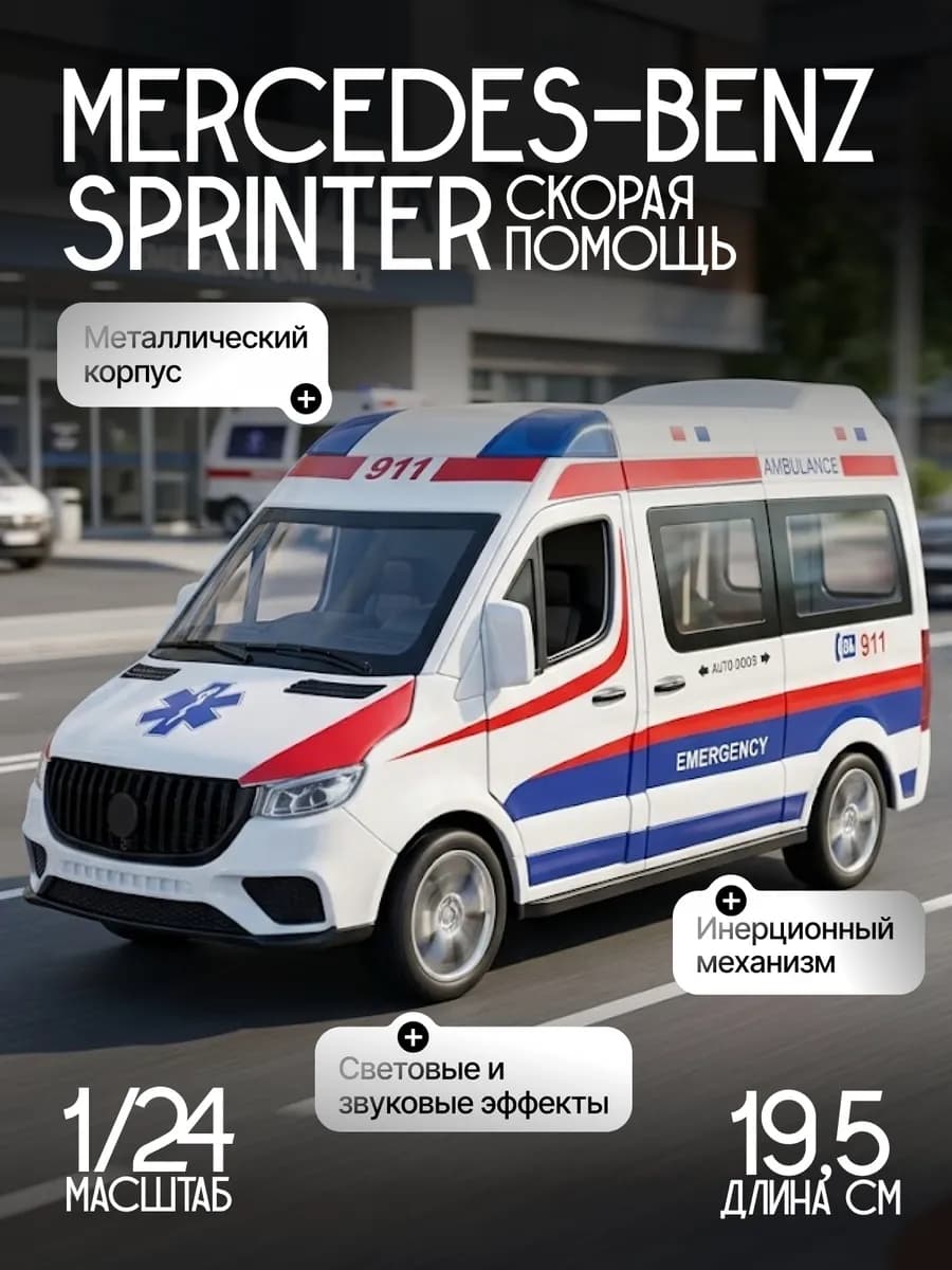 Игрушка детская машинка металлическая Mercedes-Benz Sprinter