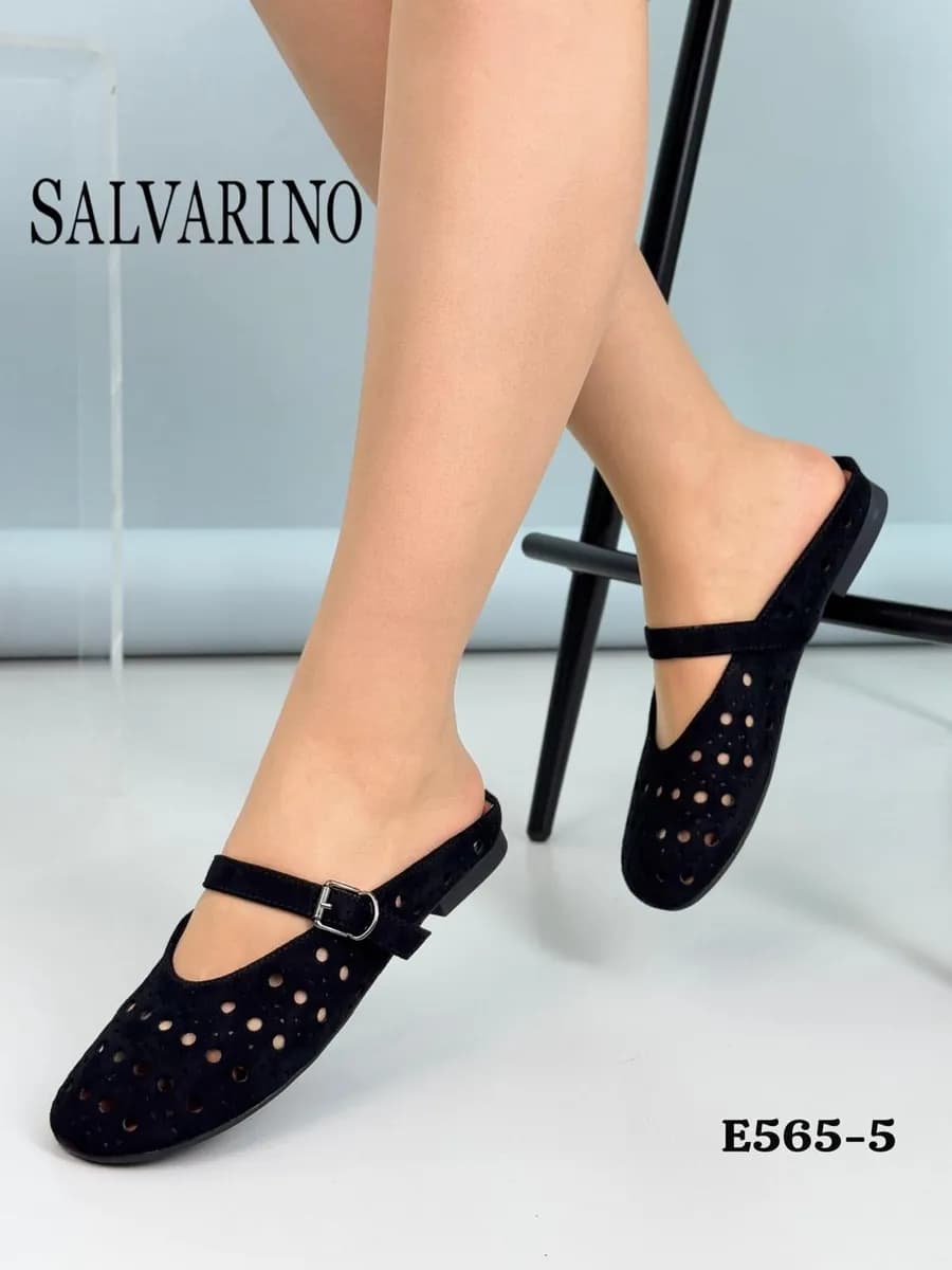 Мюли кожаные сабо повседневные с перфорацией