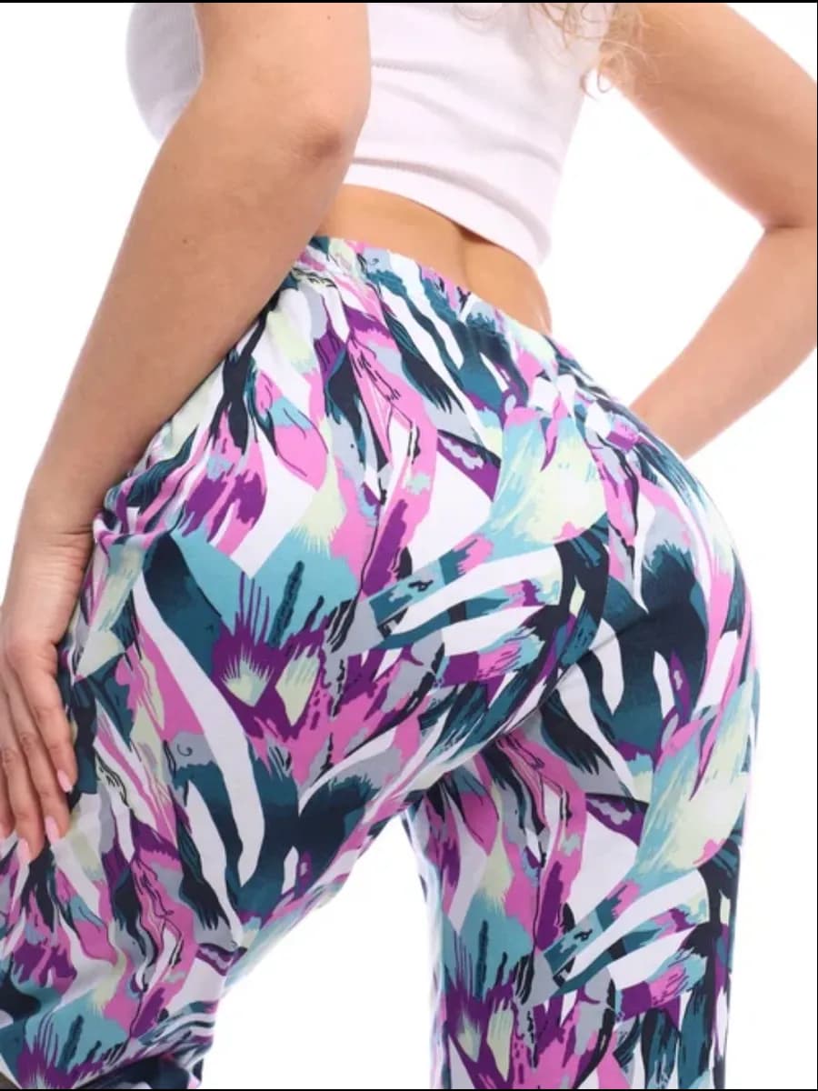 Брюки домашние свободные на резинке (цветы)