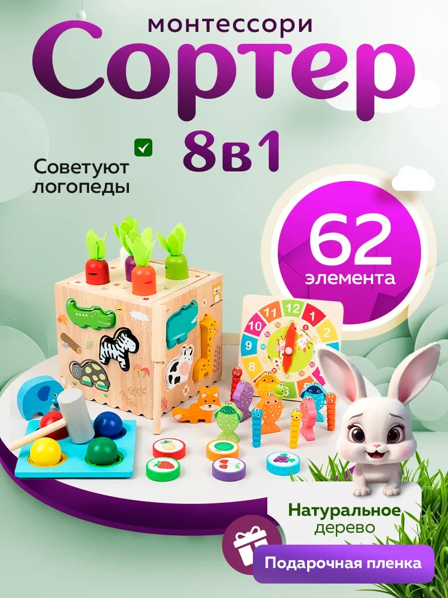 Сортер монтессори для малышей 8 в 1