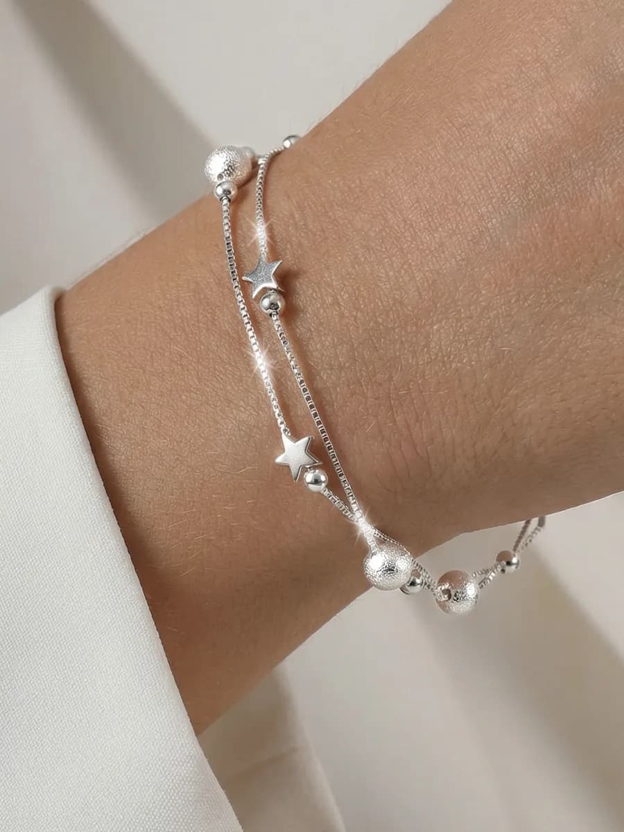 Браслет многослойный на руку со звездами бижутерия