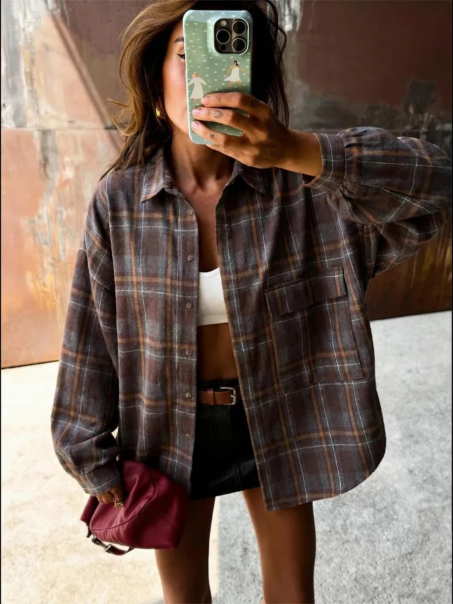 Рубашка в клетку оверсайз удлиненная - фото 1