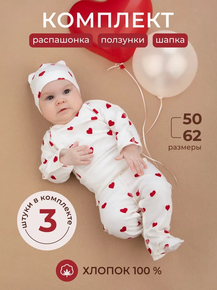 Комплект нательный для новорожденного 3 предмета