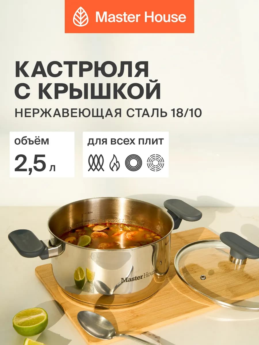 Кастрюля для индукционной плиты с крышкой 2,5 л