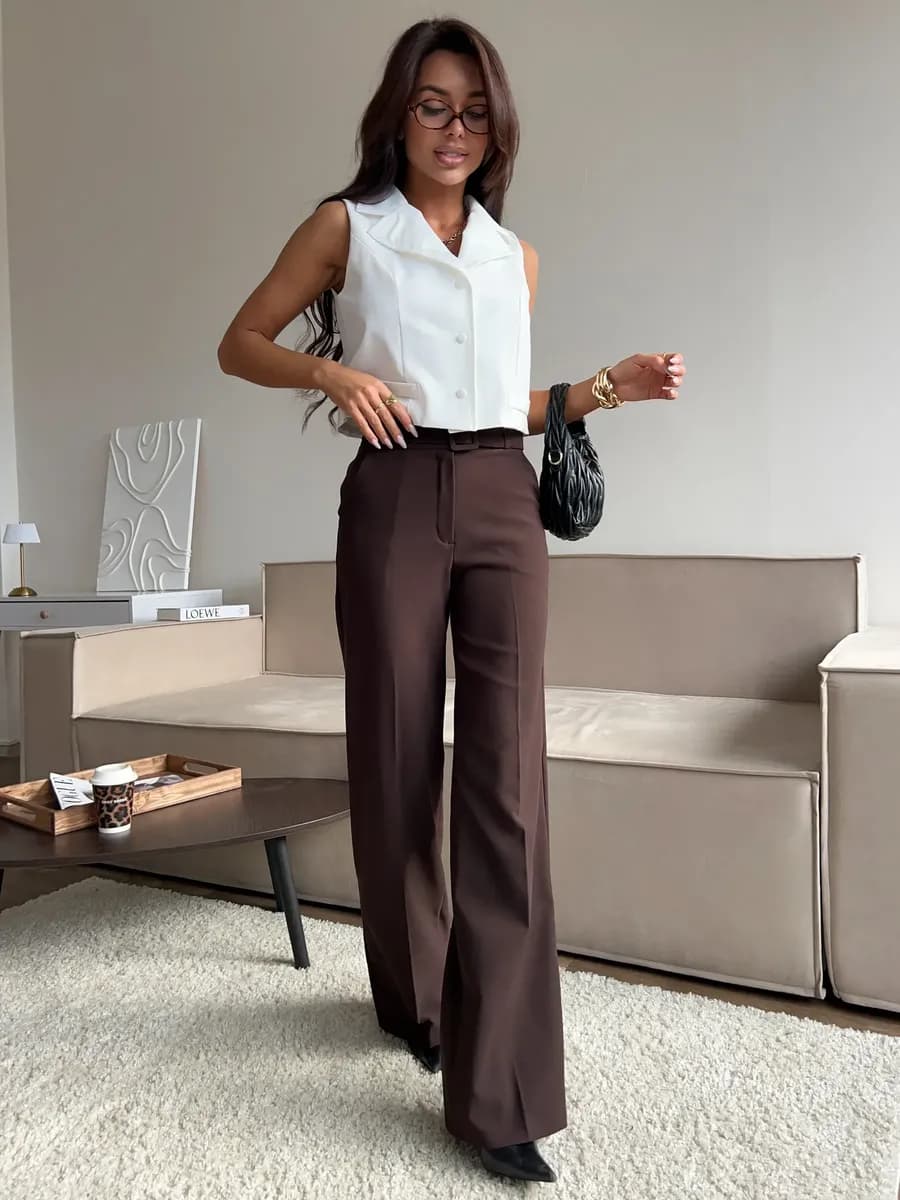 Брюки классические прямые без защипов Горький шоколад