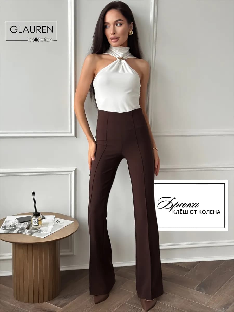 Брюки клеш классические с высокой посадкой - фото 1