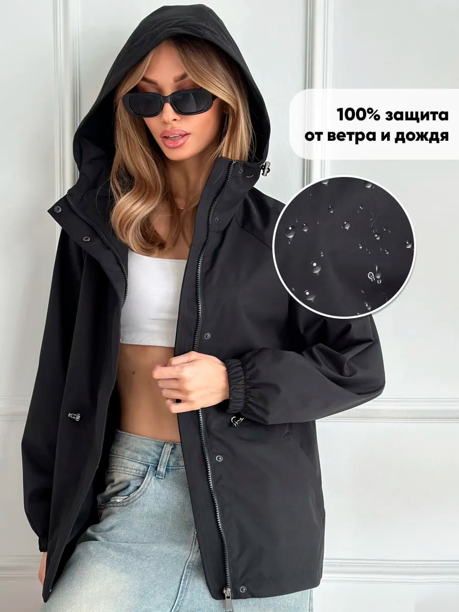 Удлиненная ветровка с капюшоном оверсайз весна