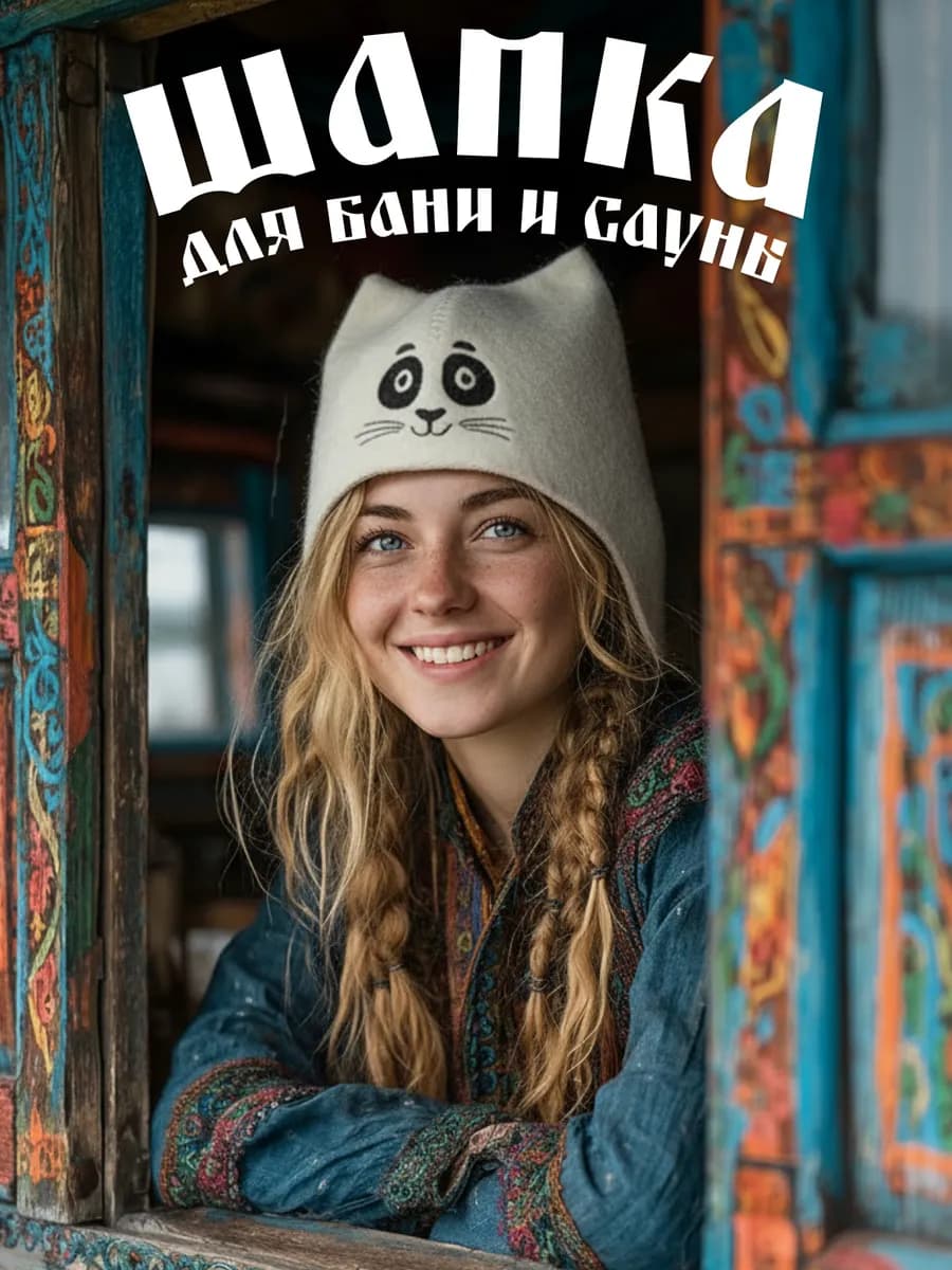 Шапка для бани и сауны женская из фетра Панда