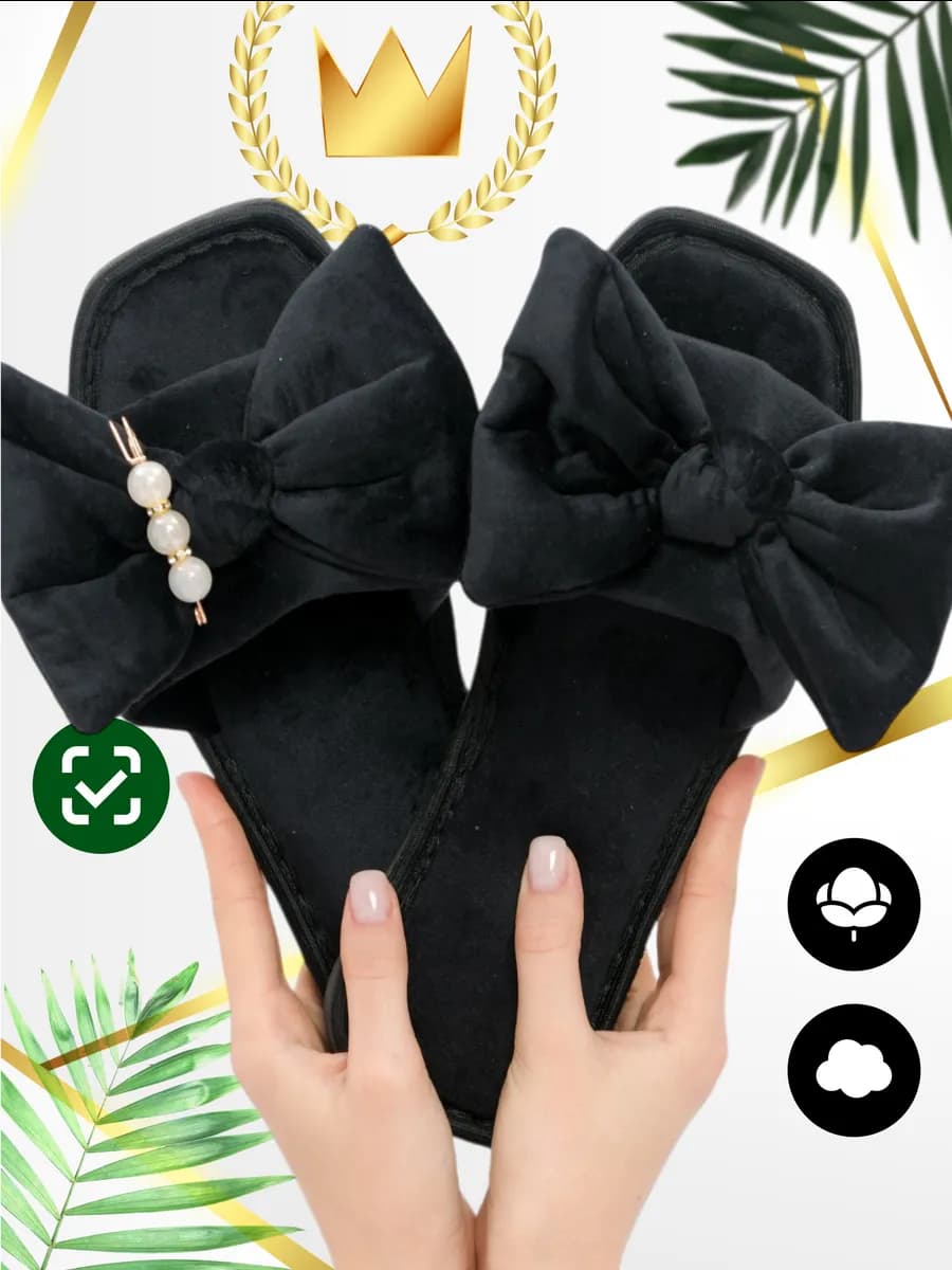 Тапочки женские открытые домашние с бантом, лёгкие