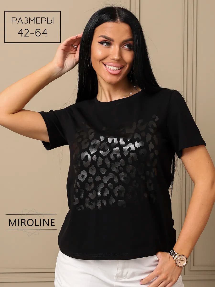 Футболка черная нарядная с принтом