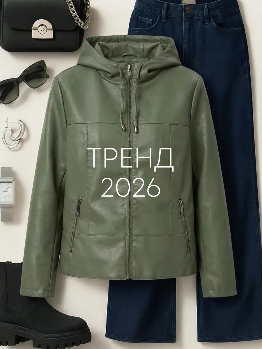 Куртка кожаная женская весенняя с капюшоном