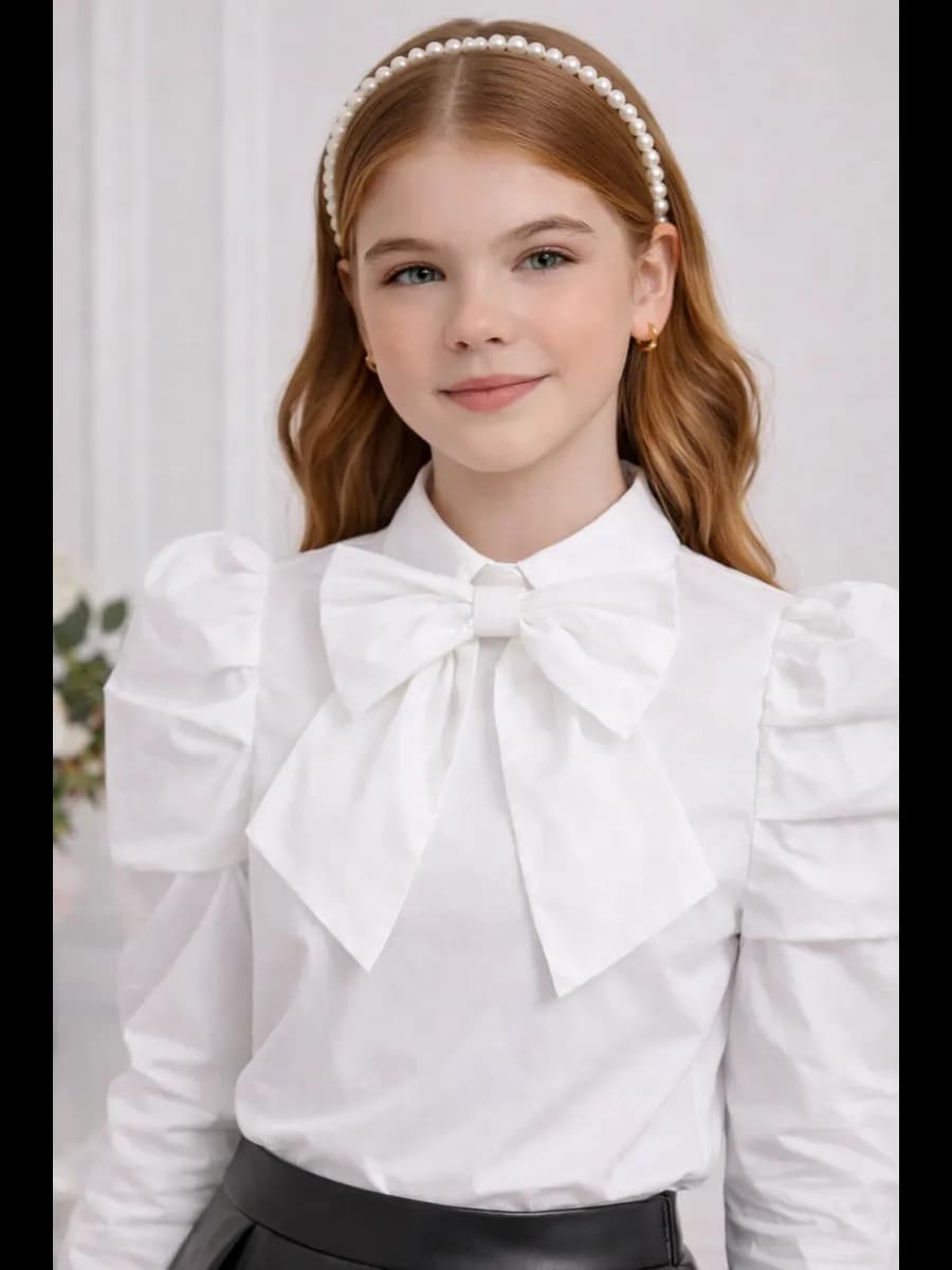 Блузка белая с бантиком - фото 1
